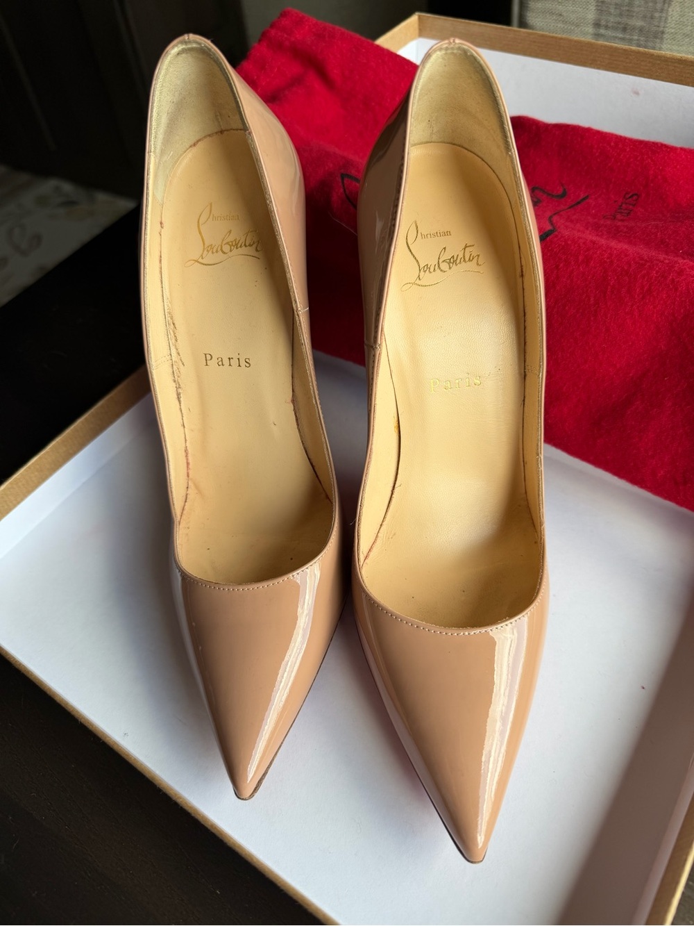 Christian Louboutin Patent Nude Pointed-Toe Pumps